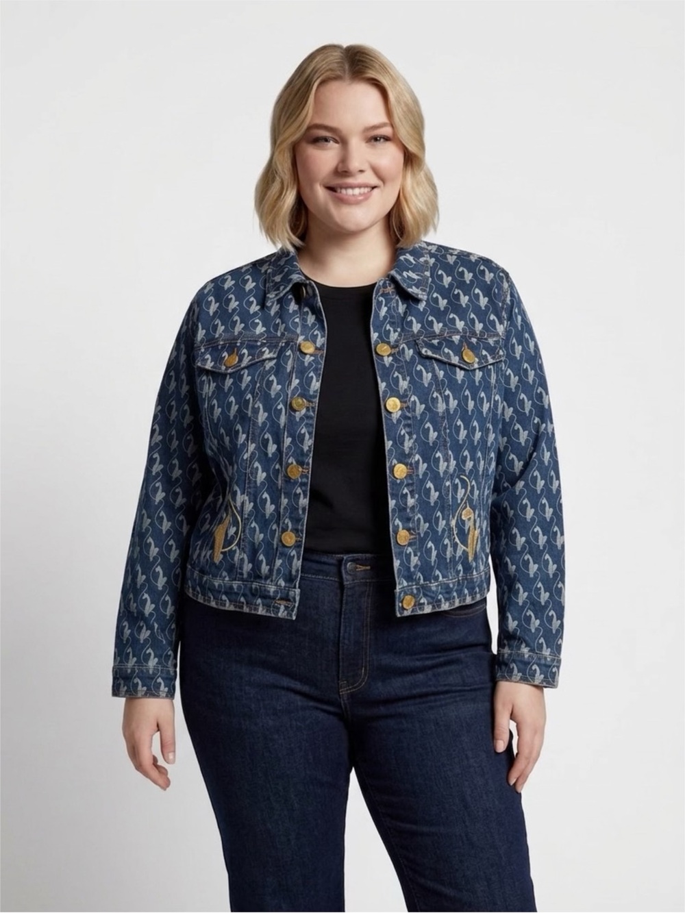 Baby Phat Blue Patterned Denim Jacket with Gold Accents